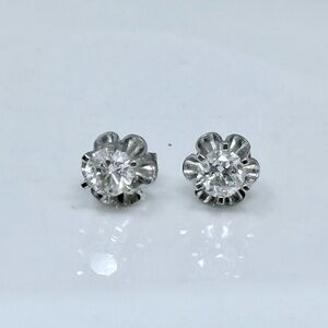 Estate Floral white gold natural diamond Stud Earrings